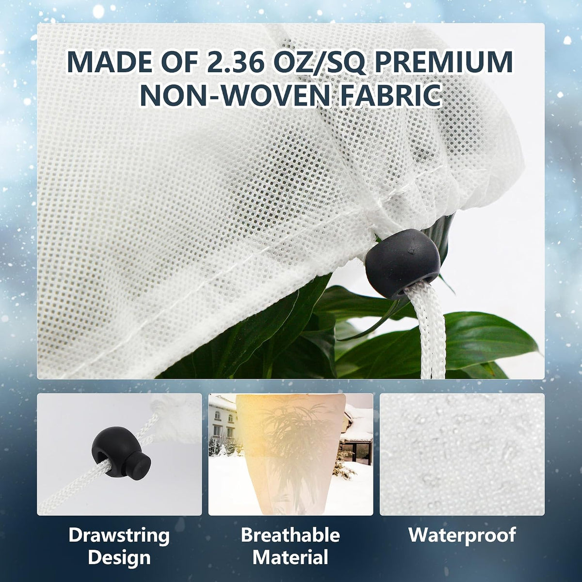 2 Pack Plant Covers Freeze Protection for Winter, 31.5''×23.6'' Frost Cloths for Outdoor Plants Cold Weather Blankets with Drawstrings
