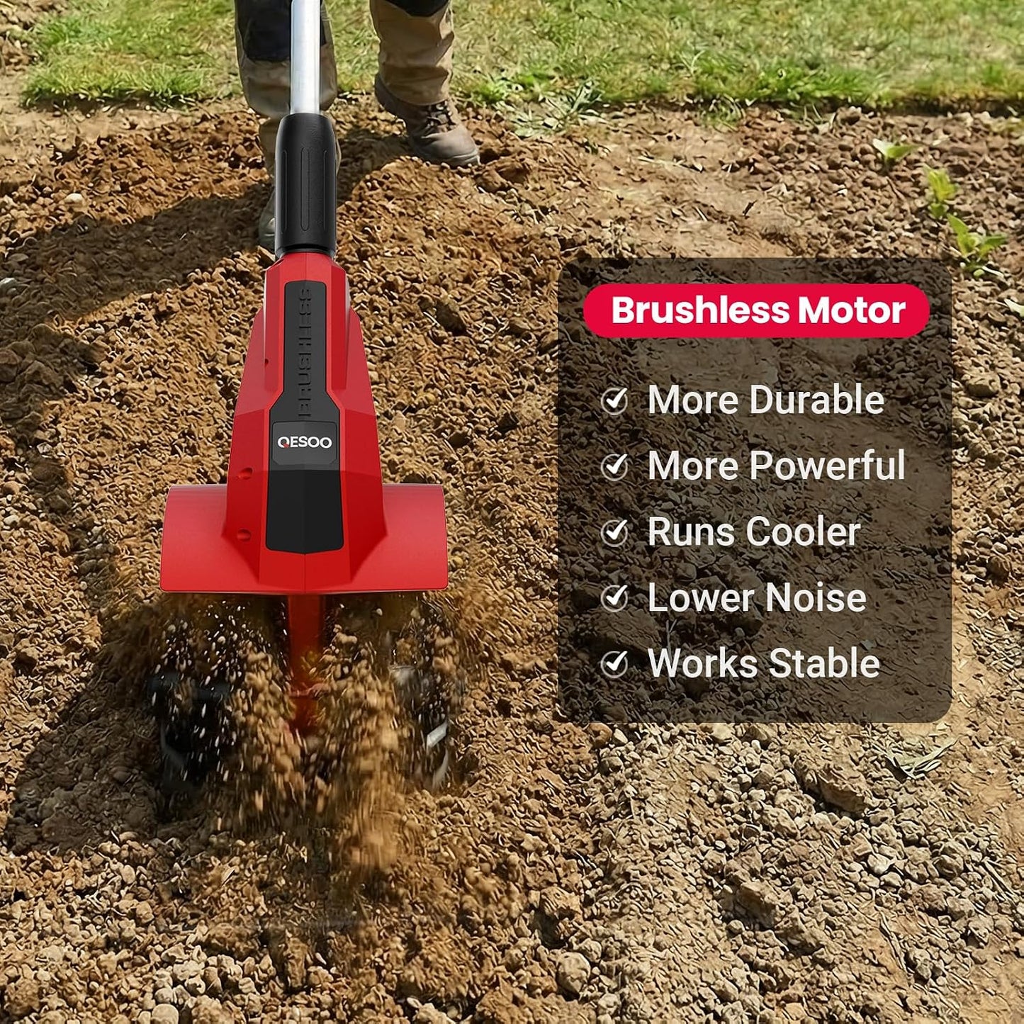 Brushless Cordless Tiller Cultivator Compatible with Dewalt 20V Max Battery
