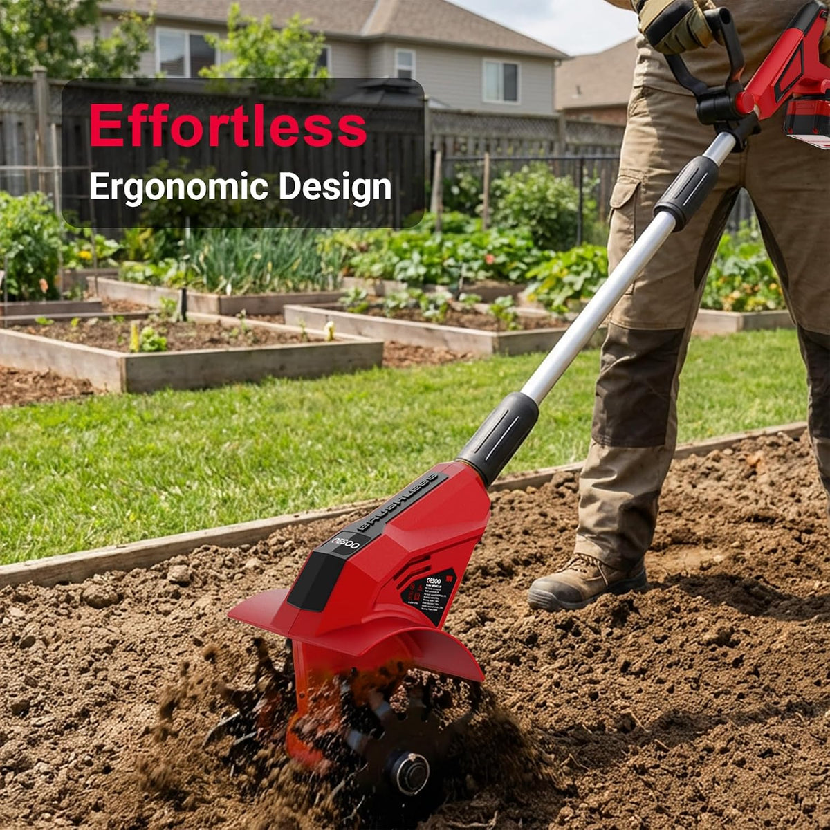 Brushless Cordless Tiller Cultivator Compatible with Dewalt 20V Max Battery