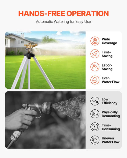 Impact Sprinkler on Tripod Base, Heavy Duty Tripod Sprinklers with Brass Head & 3/4" Connector, 360 Degree Large Area Coverage Irrigation Sprinkler, Adjustable Heights, for Yard Gray