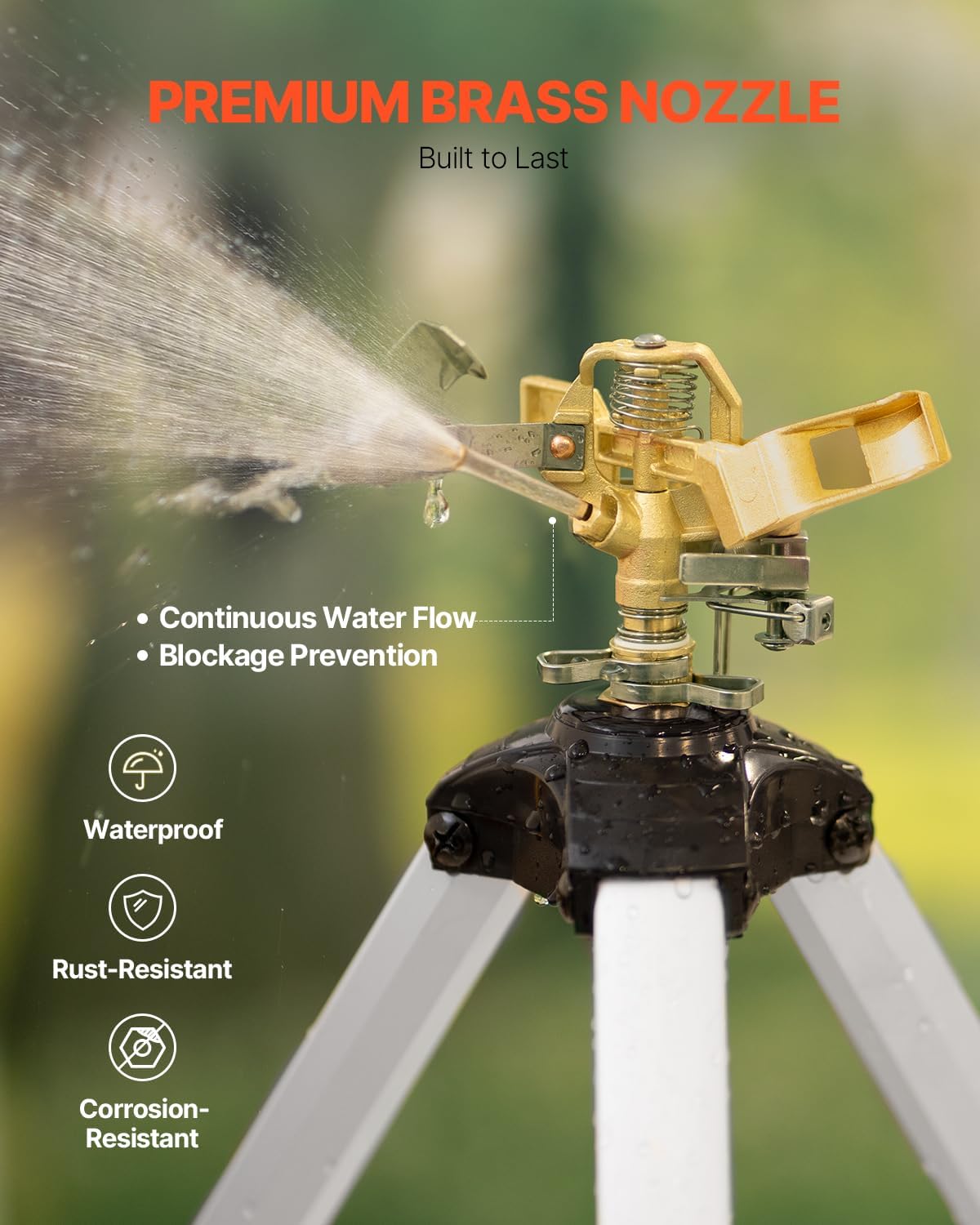 Impact Sprinkler on Tripod Base, Heavy Duty Tripod Sprinklers with Brass Head & 3/4" Connector, 360 Degree Large Area Coverage Irrigation Sprinkler, Adjustable Heights, for Yard Gray