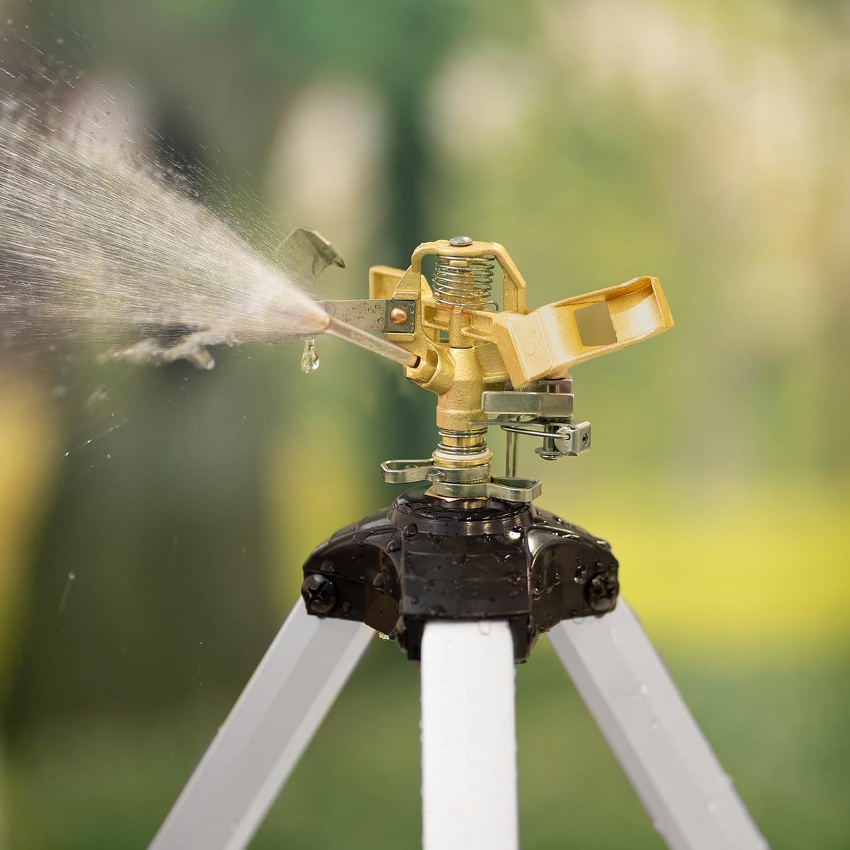 Impact Sprinkler on Tripod Base, Heavy Duty Tripod Sprinklers with Brass Head & 3/4" Connector, 360 Degree Large Area Coverage Irrigation Sprinkler, Adjustable Heights, for Yard Gray