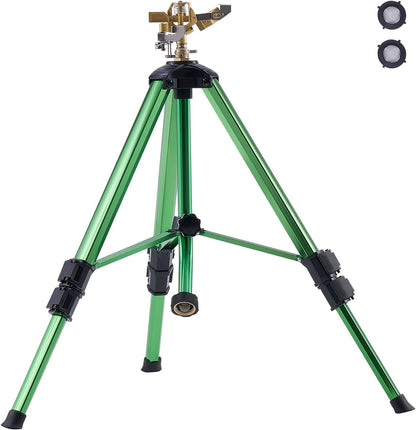 Impact Sprinkler on Tripod Base, Heavy Duty Tripod Sprinklers with Brass Head & 3/4" Connector, 360 Degree Large Area Coverage Irrigation Sprinkler, Adjustable Heights, for Yard Gray