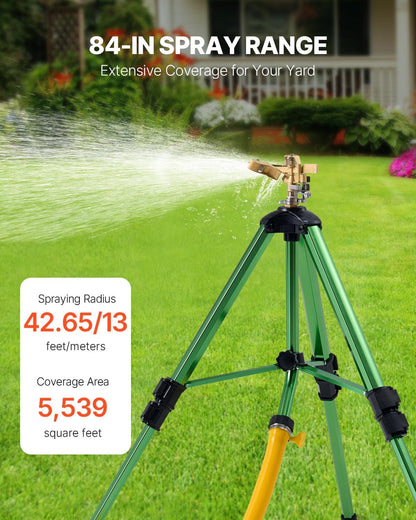 Impact Sprinkler on Tripod Base, Heavy Duty Tripod Sprinklers with Brass Head & 3/4" Connector, 360 Degree Large Area Coverage Irrigation Sprinkler, Adjustable Heights, for Yard Gray