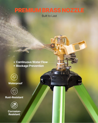 Impact Sprinkler on Tripod Base, Heavy Duty Tripod Sprinklers with Brass Head & 3/4" Connector, 360 Degree Large Area Coverage Irrigation Sprinkler, Adjustable Heights, for Yard Gray