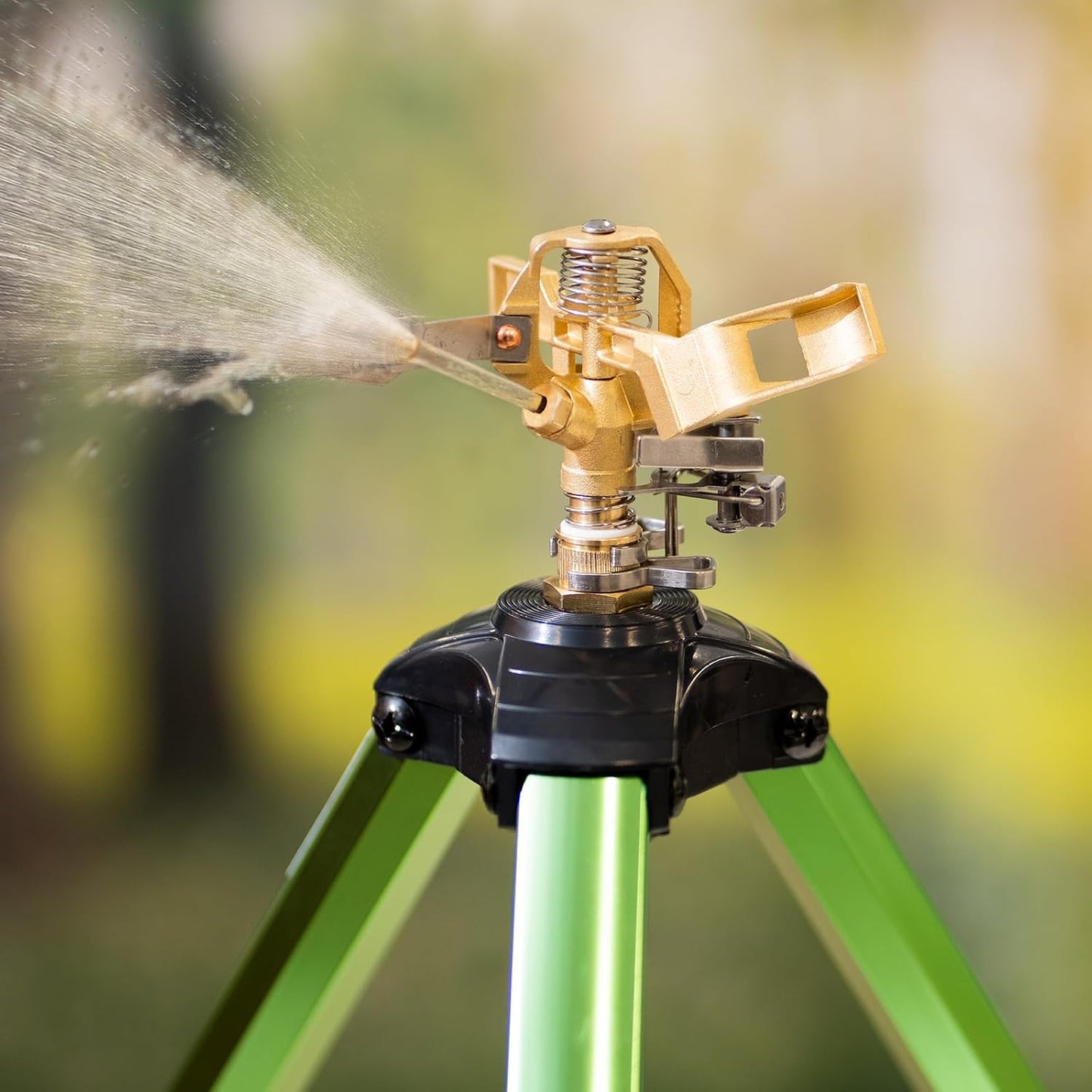 Impact Sprinkler on Tripod Base, Heavy Duty Tripod Sprinklers with Brass Head & 3/4" Connector, 360 Degree Large Area Coverage Irrigation Sprinkler, Adjustable Heights, for Yard Gray
