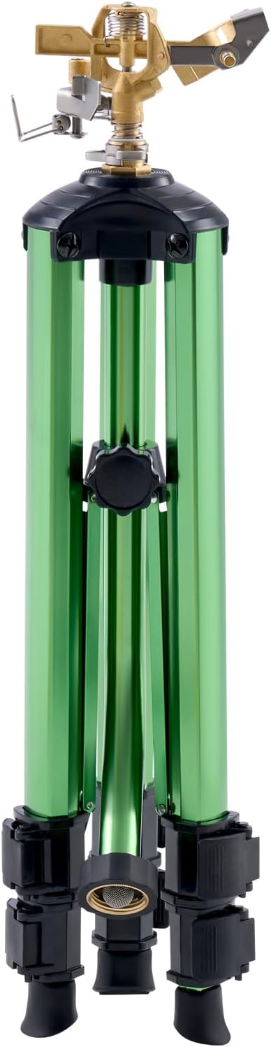 Impact Sprinkler on Tripod Base, Heavy Duty Tripod Sprinklers with Brass Head & 3/4" Connector, 360 Degree Large Area Coverage Irrigation Sprinkler, Adjustable Heights, for Yard Gray