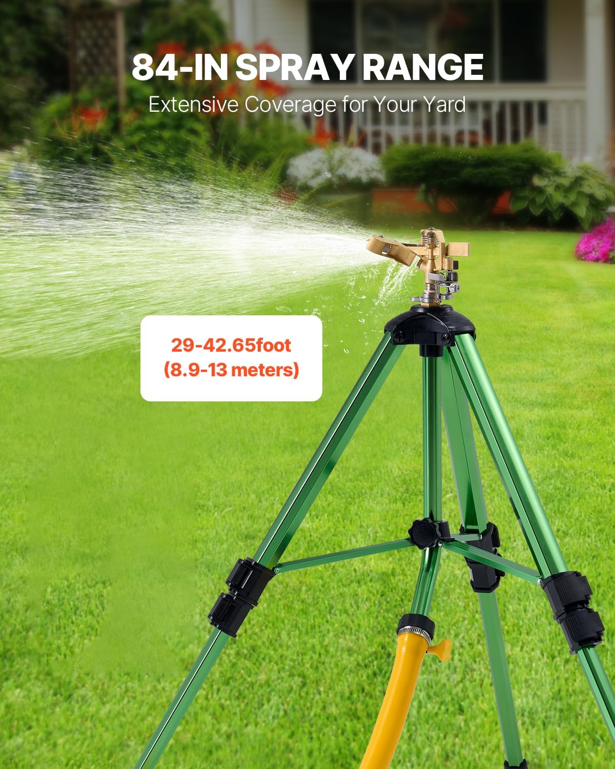 Impact Sprinkler on Tripod Base, Heavy Duty Tripod Sprinklers with Brass Head & 3/4" Connector, 360 Degree Large Area Coverage Irrigation Sprinkler, Adjustable Heights, for Yard Gray