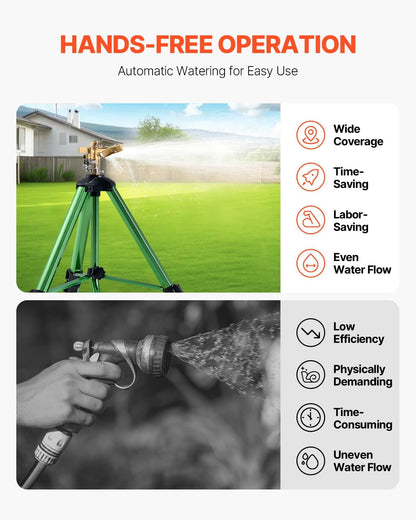 Impact Sprinkler on Tripod Base, Heavy Duty Tripod Sprinklers with Brass Head & 3/4" Connector, 360 Degree Large Area Coverage Irrigation Sprinkler, Adjustable Heights, for Yard Gray