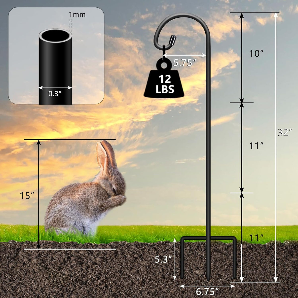 32 Inch Shepherd Hooks for Outdoor 4 Pack, Adjustable Garden Hooks for Hanging Plants, Lanterns, Solar Lights, Mason Jars & Wedding Decor, Matte Black Decorative Shepherd’s Hooks