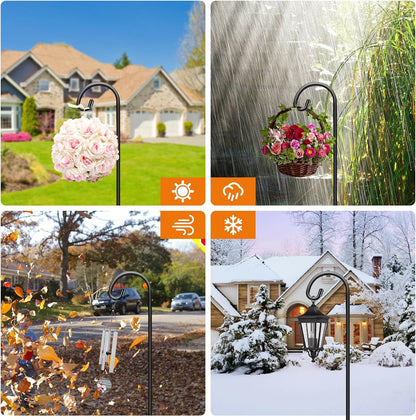 32 Inch Shepherd Hooks for Outdoor 4 Pack, Adjustable Garden Hooks for Hanging Plants, Lanterns, Solar Lights, Mason Jars & Wedding Decor, Matte Black Decorative Shepherd’s Hooks