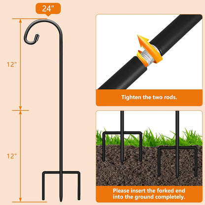 32 Inch Shepherd Hooks for Outdoor 4 Pack, Adjustable Garden Hooks for Hanging Plants, Lanterns, Solar Lights, Mason Jars & Wedding Decor, Matte Black Decorative Shepherd’s Hooks