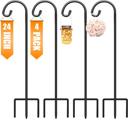 32 Inch Shepherd Hooks for Outdoor 4 Pack, Adjustable Garden Hooks for Hanging Plants, Lanterns, Solar Lights, Mason Jars & Wedding Decor, Matte Black Decorative Shepherd’s Hooks