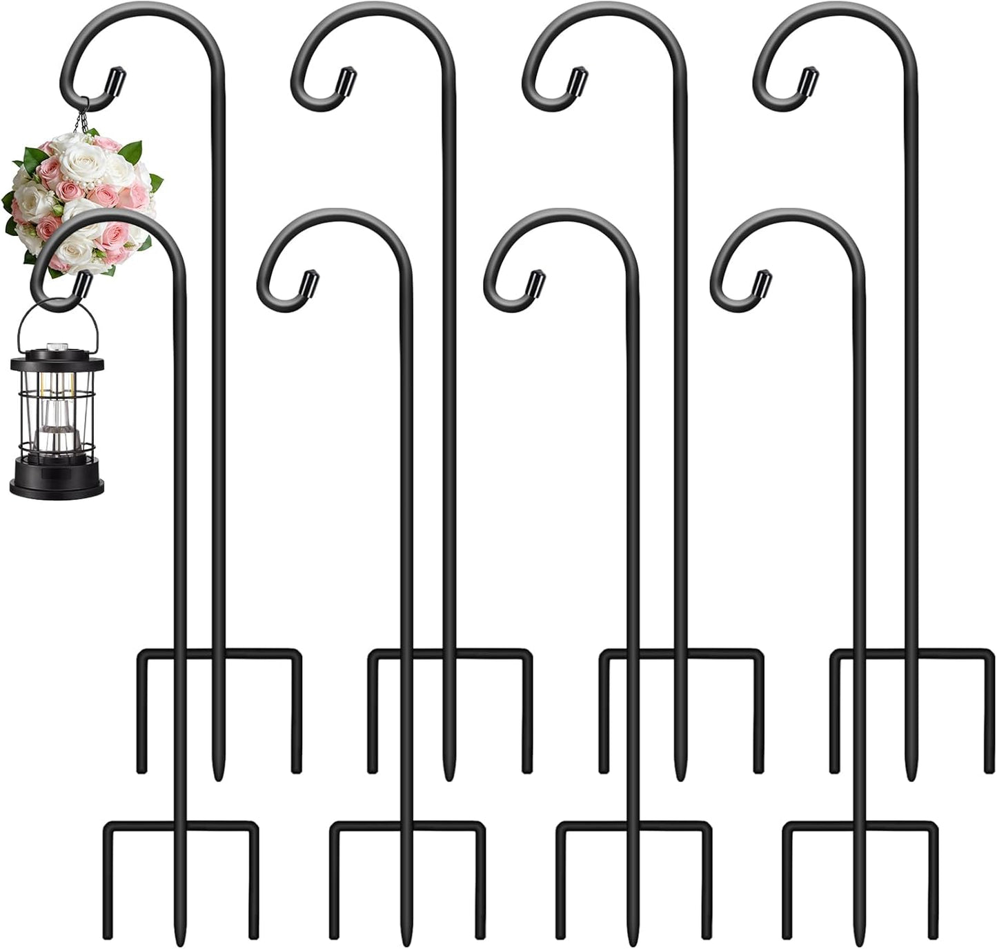 32 Inch Shepherd Hooks for Outdoor 4 Pack, Adjustable Garden Hooks for Hanging Plants, Lanterns, Solar Lights, Mason Jars & Wedding Decor, Matte Black Decorative Shepherd’s Hooks