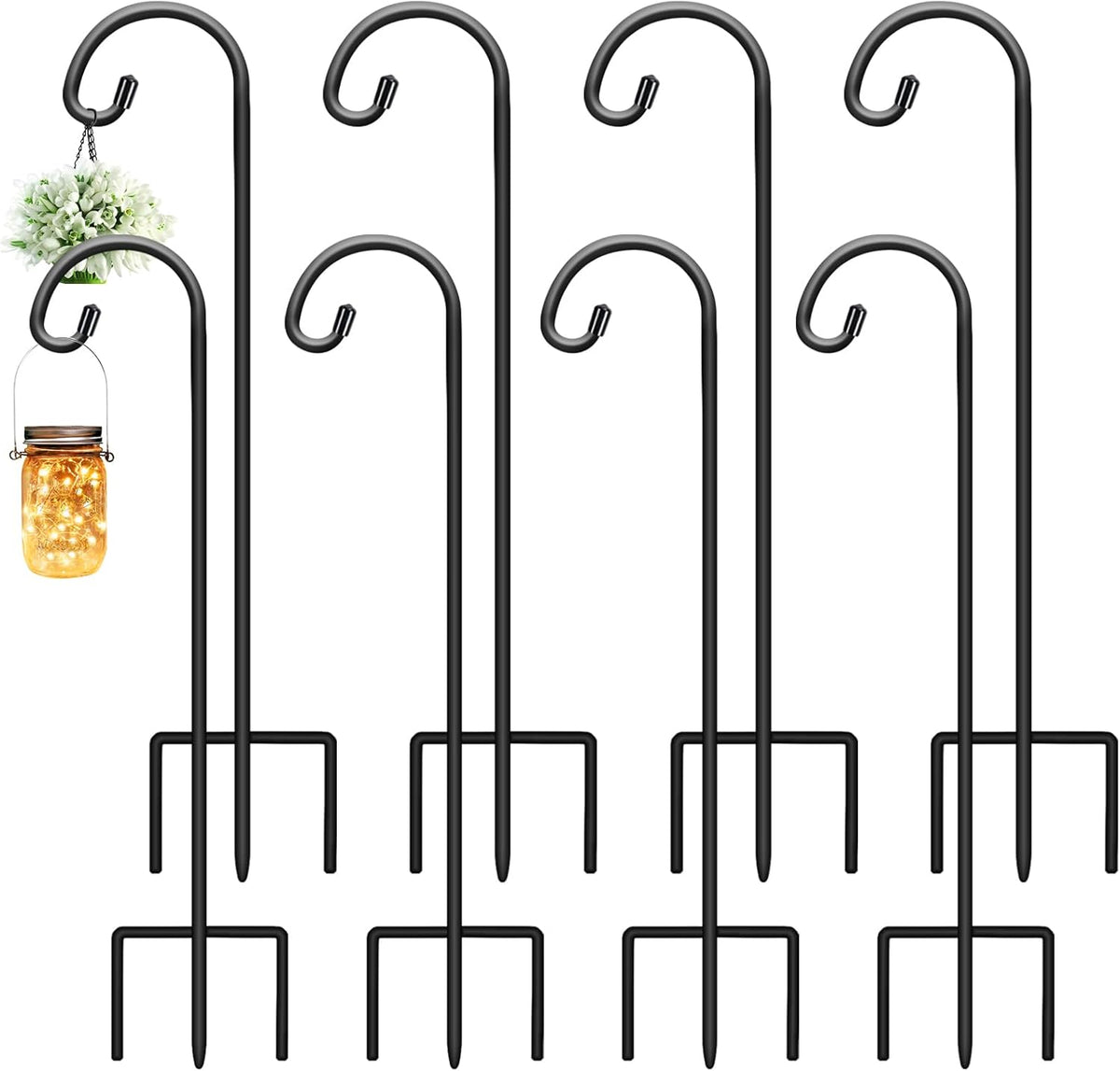 32 Inch Shepherd Hooks for Outdoor 4 Pack, Adjustable Garden Hooks for Hanging Plants, Lanterns, Solar Lights, Mason Jars & Wedding Decor, Matte Black Decorative Shepherd’s Hooks