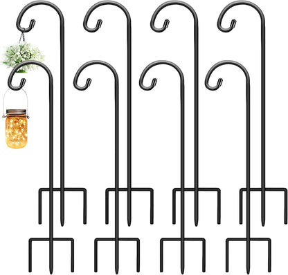 32 Inch Shepherd Hooks for Outdoor 4 Pack, Adjustable Garden Hooks for Hanging Plants, Lanterns, Solar Lights, Mason Jars & Wedding Decor, Matte Black Decorative Shepherd’s Hooks