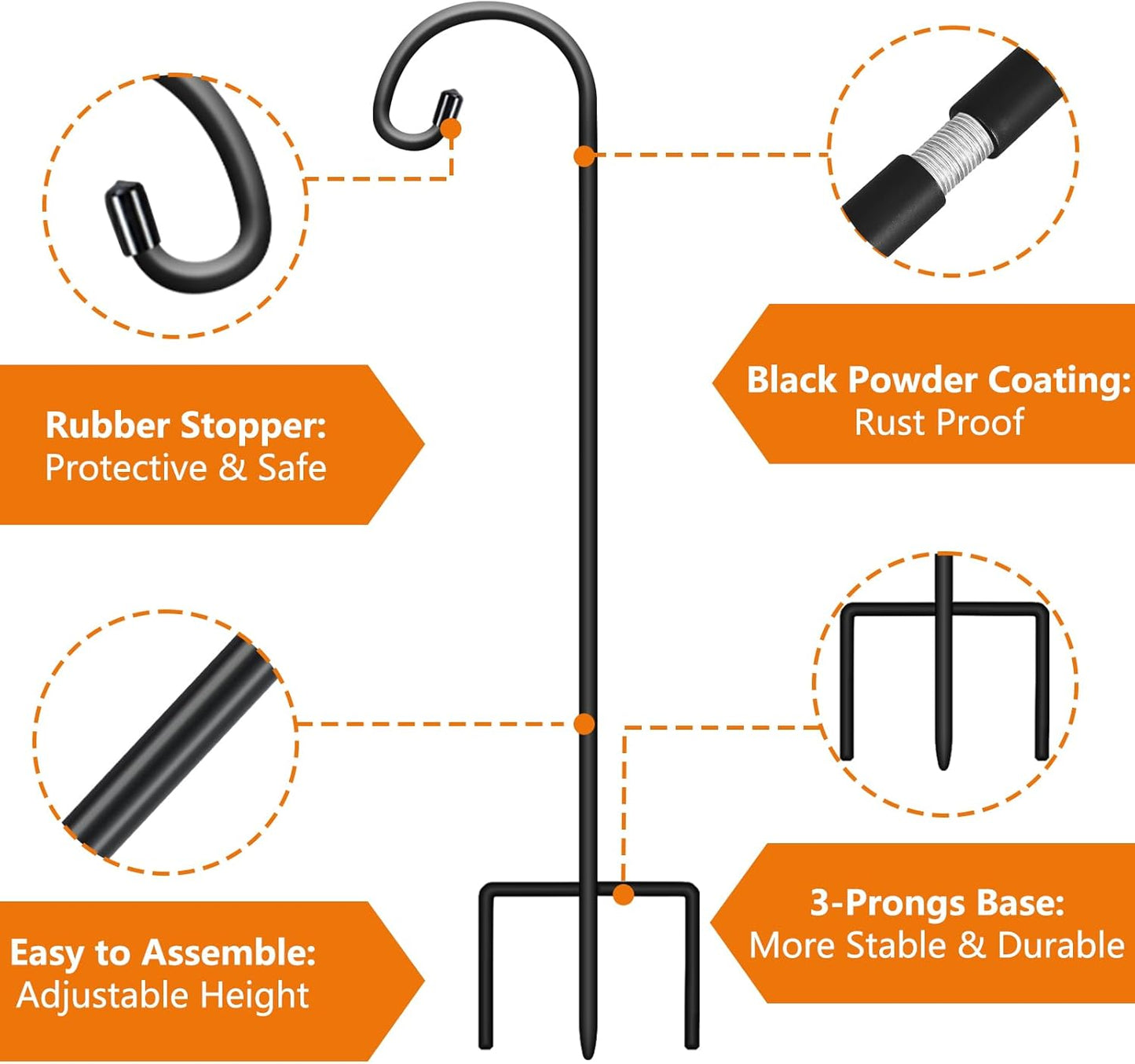 32 Inch Shepherd Hooks for Outdoor 4 Pack, Adjustable Garden Hooks for Hanging Plants, Lanterns, Solar Lights, Mason Jars & Wedding Decor, Matte Black Decorative Shepherd’s Hooks