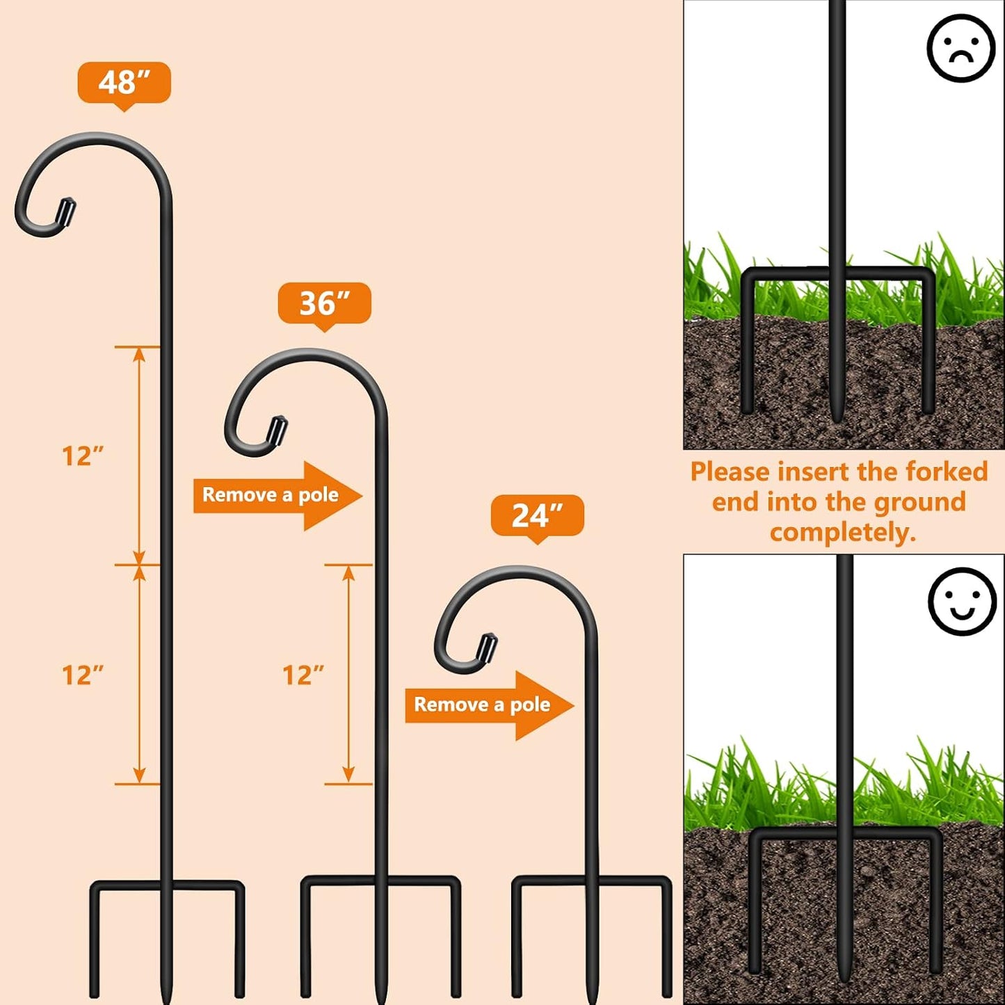 32 Inch Shepherd Hooks for Outdoor 4 Pack, Adjustable Garden Hooks for Hanging Plants, Lanterns, Solar Lights, Mason Jars & Wedding Decor, Matte Black Decorative Shepherd’s Hooks