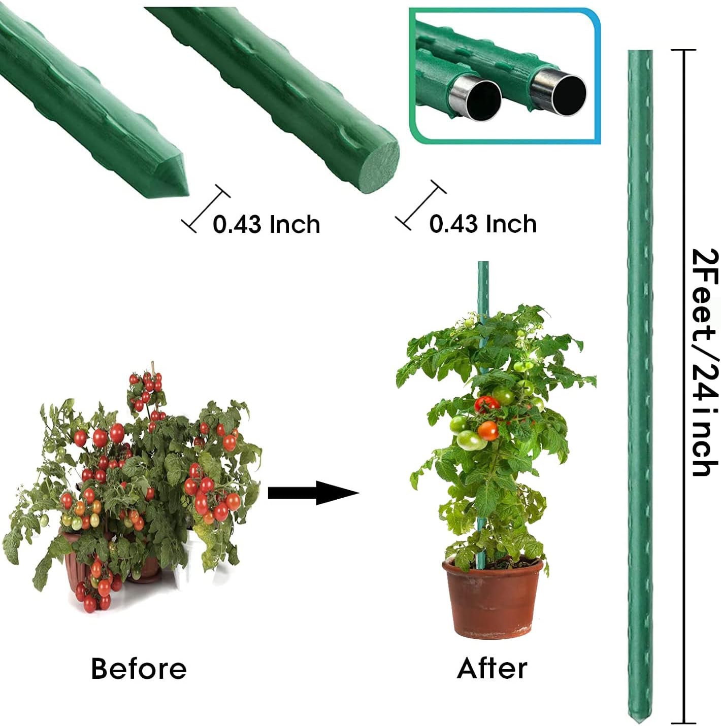 4Feet 48inch Garden Stakes Sturdy Plant Sticks Support Tomato Stakes for Vegetable,Pack of 20