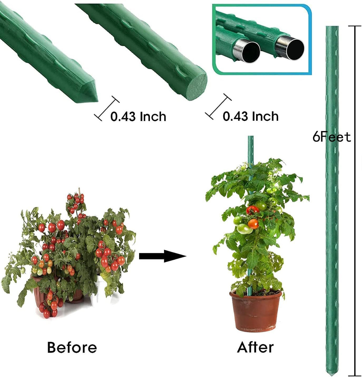 4Feet 48inch Garden Stakes Sturdy Plant Sticks Support Tomato Stakes for Vegetable,Pack of 20