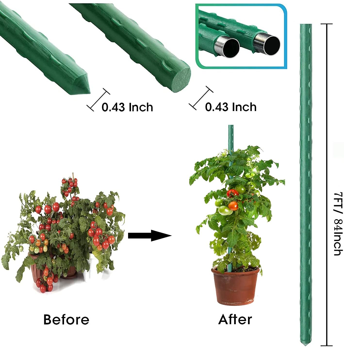 4Feet 48inch Garden Stakes Sturdy Plant Sticks Support Tomato Stakes for Vegetable,Pack of 20