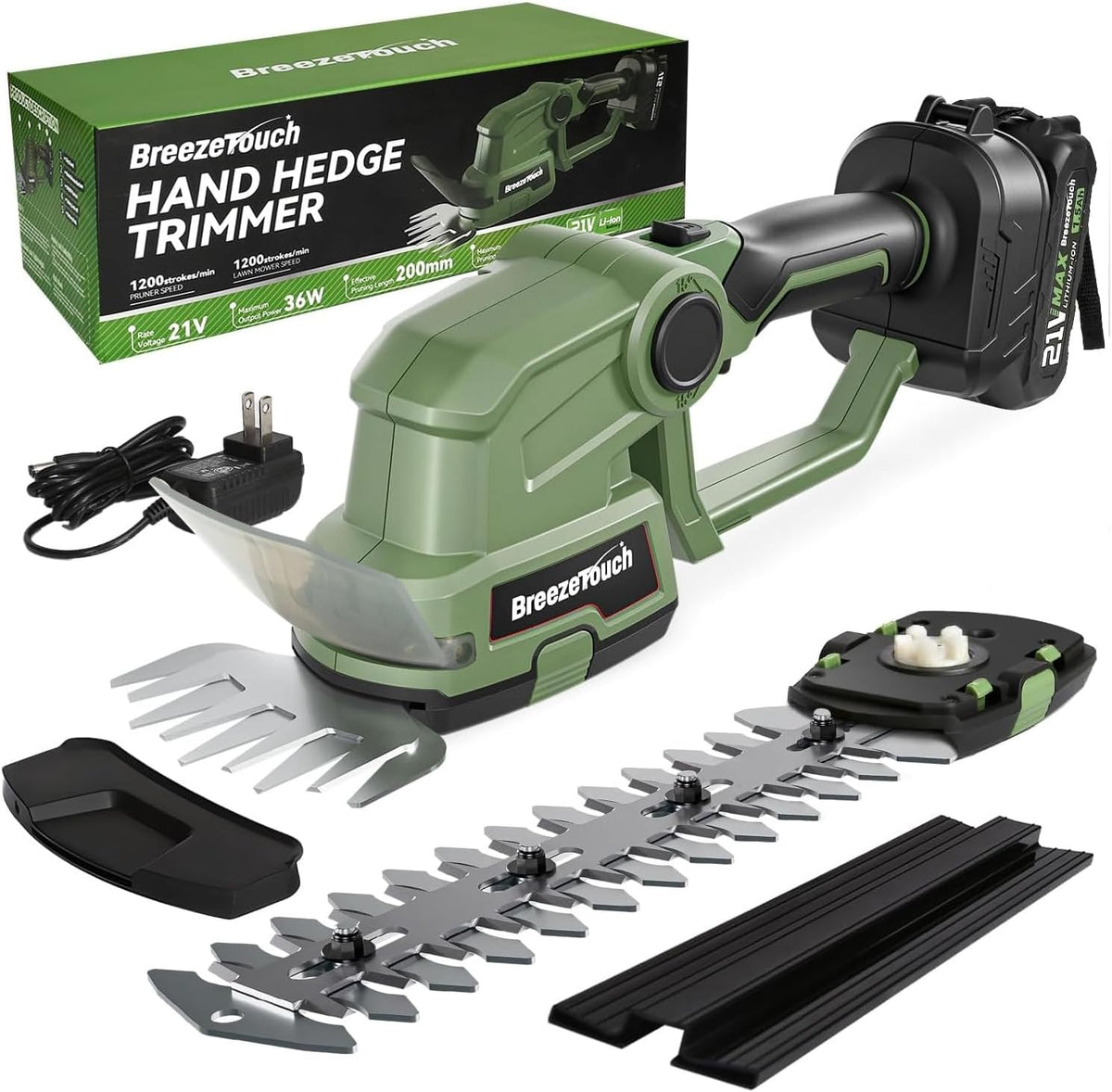 21V Mini Cordless Hedge Trimmer with Battery, Charger and 4.5"/8.5" Blades
