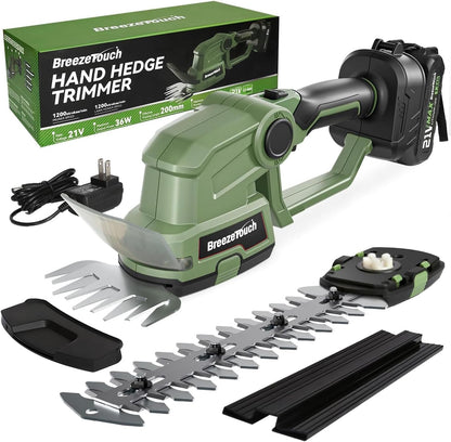 21V Mini Cordless Hedge Trimmer with Battery, Charger and 4.5"/8.5" Blades