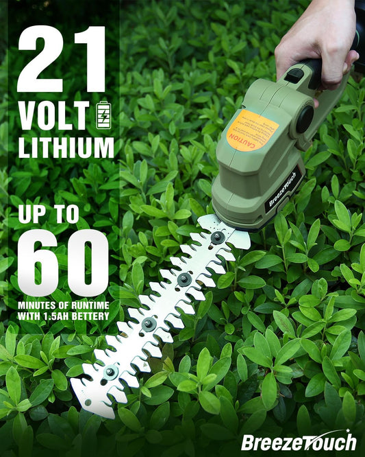 21V Mini Cordless Hedge Trimmer with Battery, Charger and 4.5"/8.5" Blades