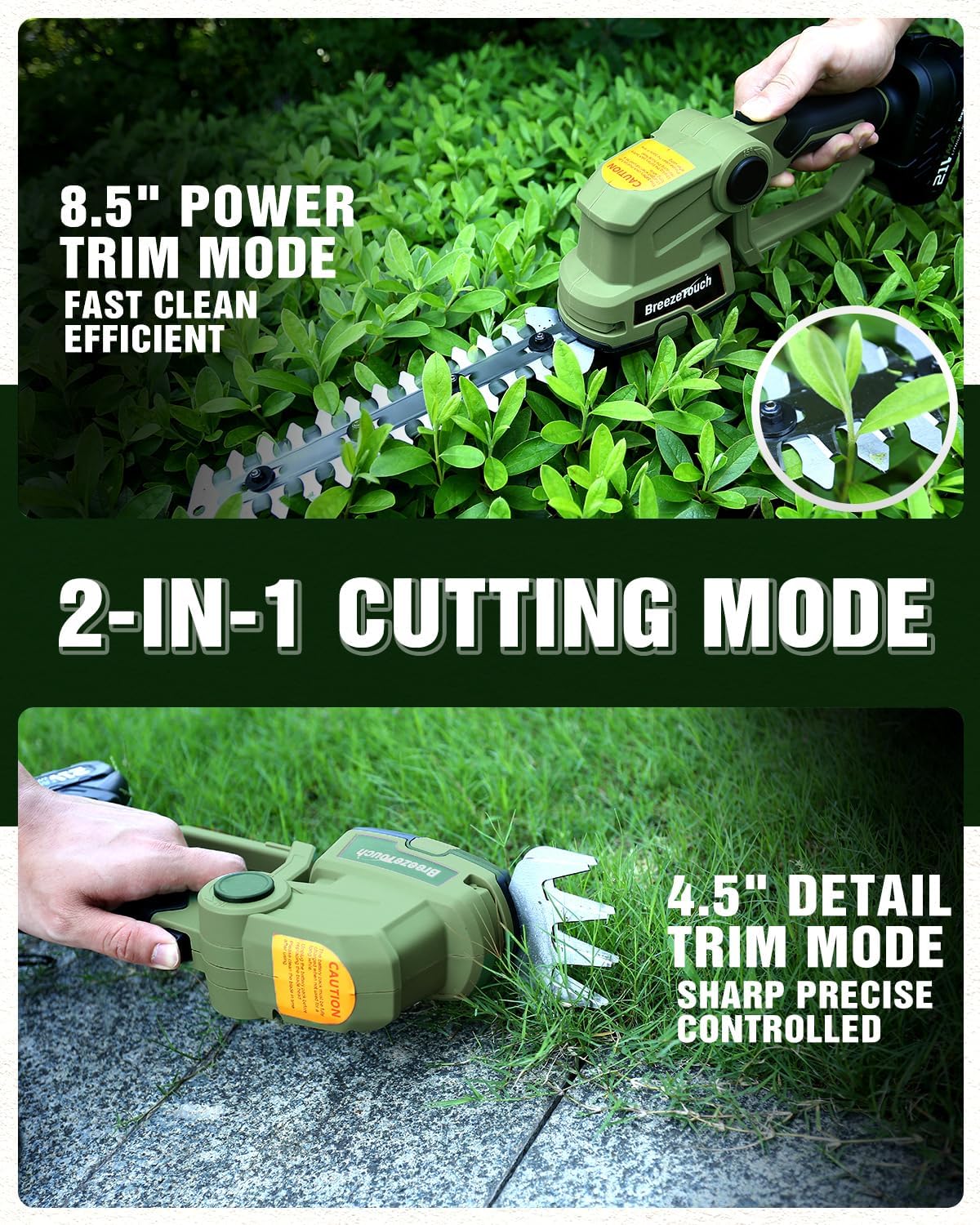 21V Mini Cordless Hedge Trimmer with Battery, Charger and 4.5"/8.5" Blades