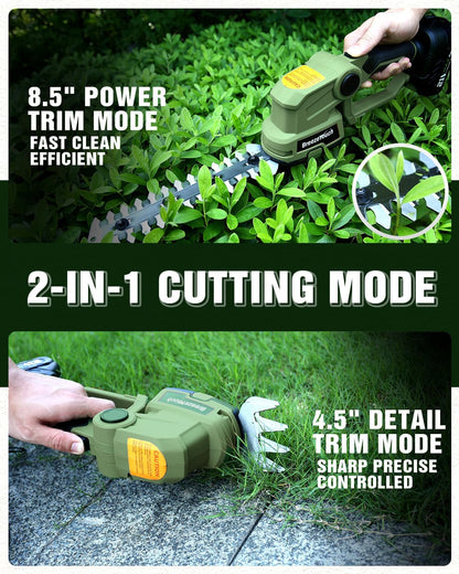 21V Mini Cordless Hedge Trimmer with Battery, Charger and 4.5"/8.5" Blades