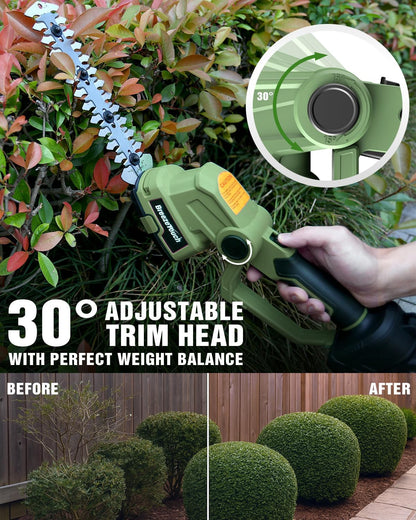 21V Mini Cordless Hedge Trimmer with Battery, Charger and 4.5"/8.5" Blades