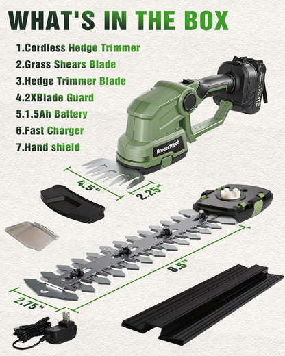 21V Mini Cordless Hedge Trimmer with Battery, Charger and 4.5"/8.5" Blades