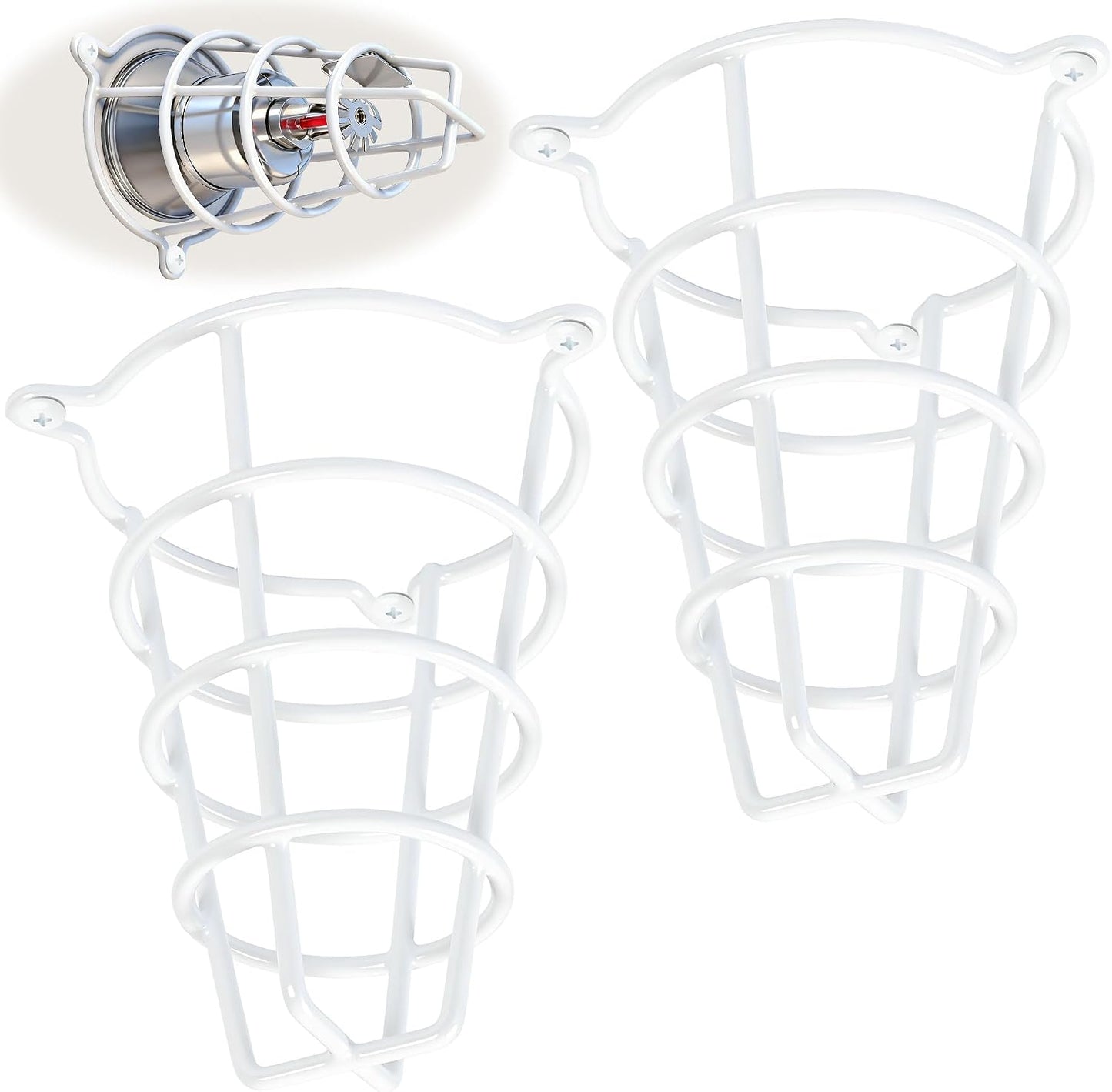 (2 Pack) White Fire Sprinkler Head Guard Cover for Both 1/2" & 3/4" Sprinkler Head 6" Deep Cage