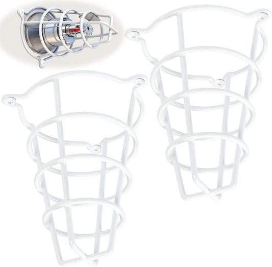 (2 Pack) White Fire Sprinkler Head Guard Cover for Both 1/2" & 3/4" Sprinkler Head 6" Deep Cage