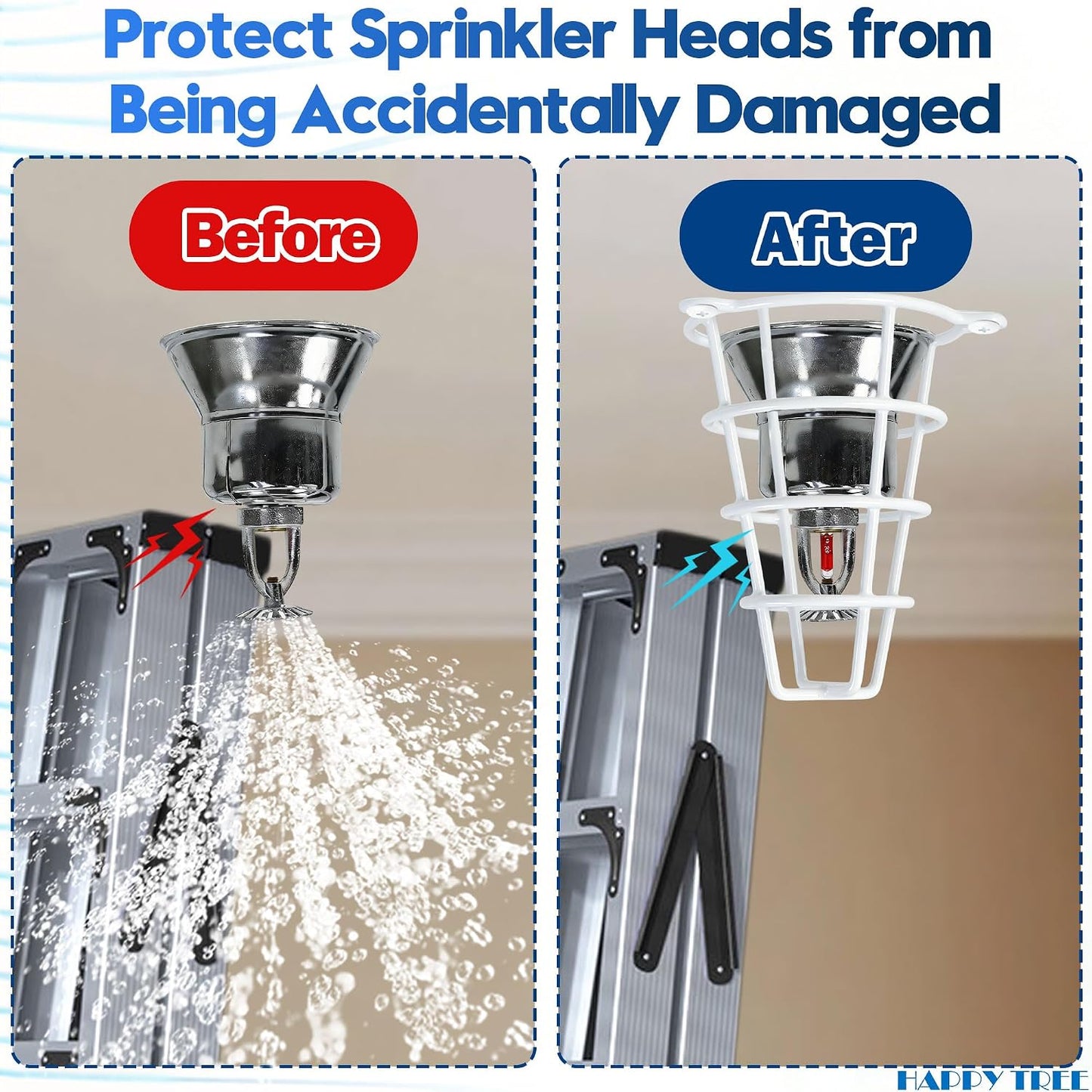 (2 Pack) White Fire Sprinkler Head Guard Cover for Both 1/2" & 3/4" Sprinkler Head 6" Deep Cage