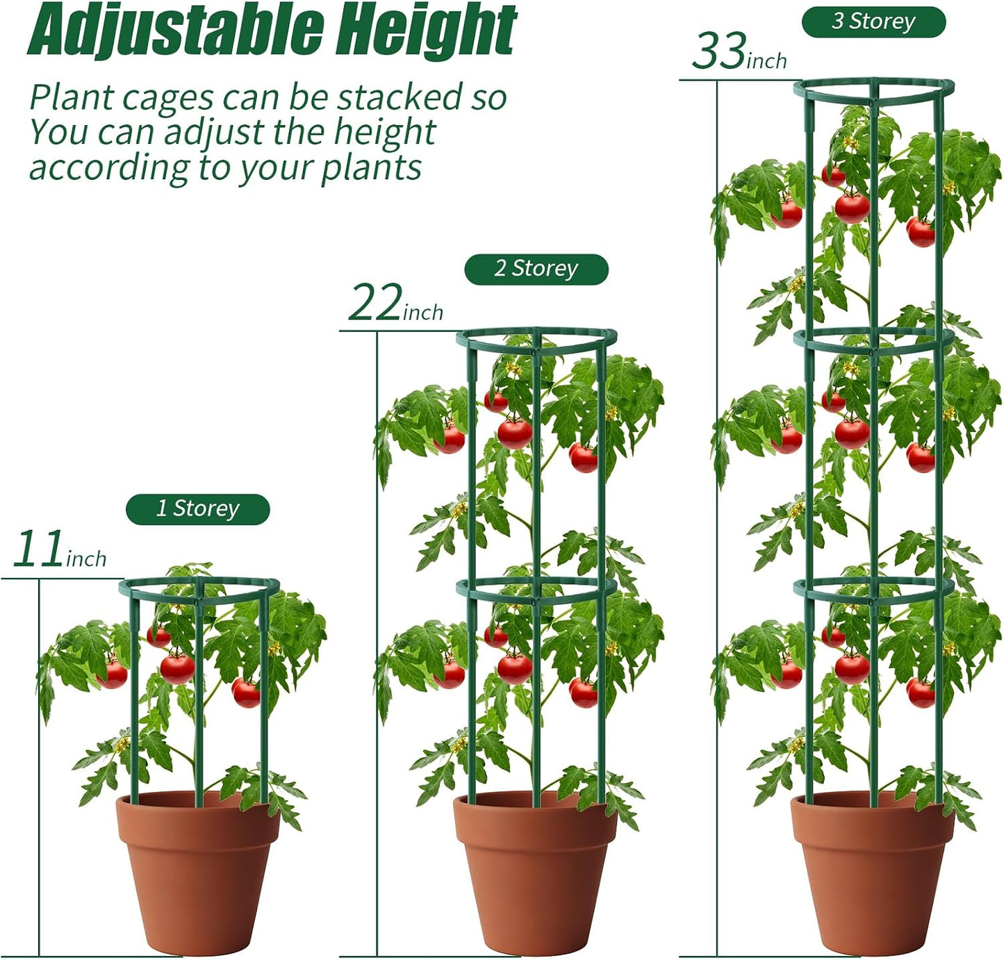 12 Pack Plant Support Stakes Sets - Versatile Plant Cages, Stackable 3 Tier Garden Flower Support，Plant Stakes for Indoor Outdoor Plants Tomato, Peony, Monstera, Hydrangea, Climbing Plants