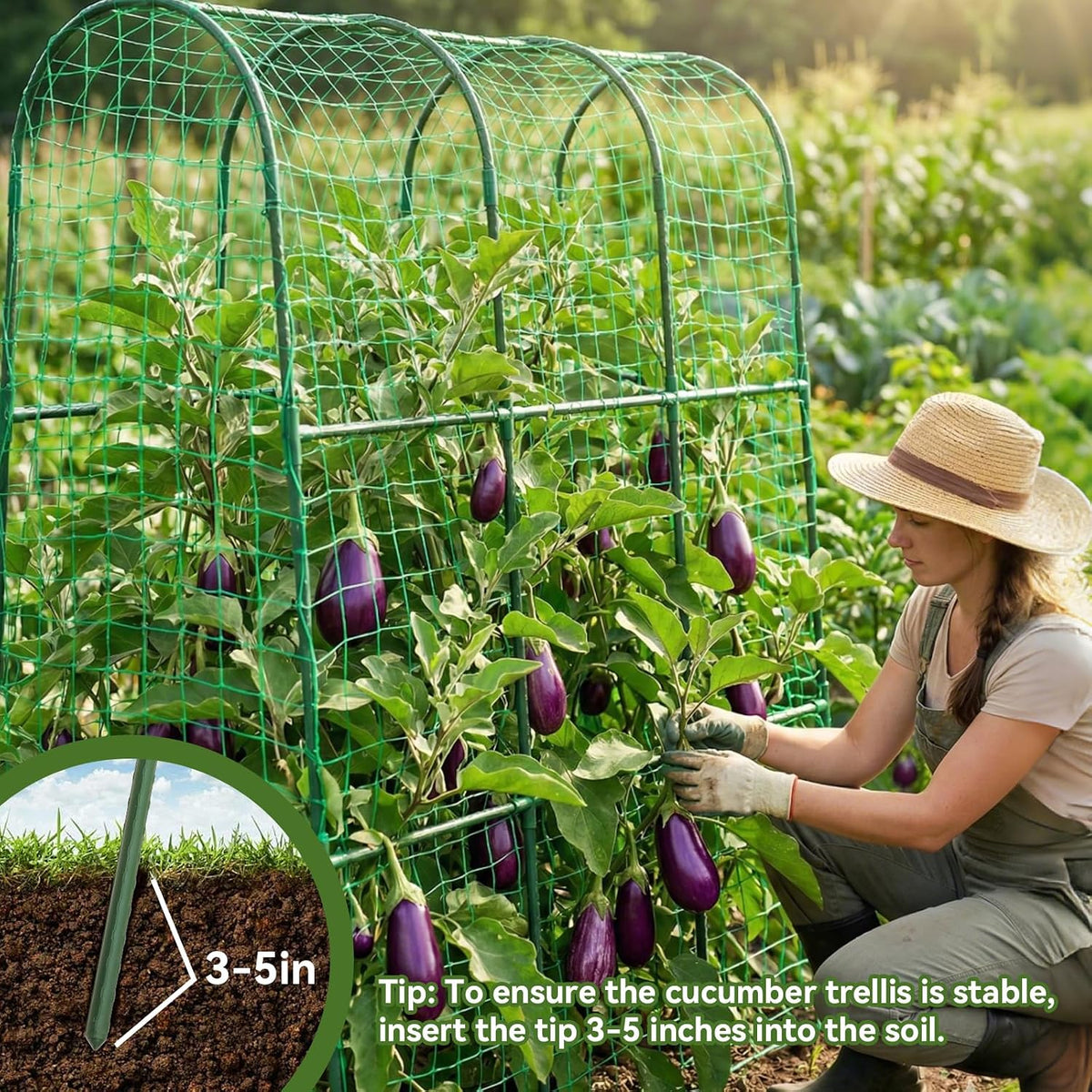 Cucumber Trellis for Raised Bed, U-Shape Garden Trellis for Climbing Plants Outdoor, Metal Arch Trellis for Vegetables, Plant Support for Tomato, Pea, Zucchini, Squash
