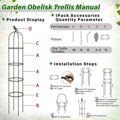 6 ft Garden Obelisk Trellis, Heavy Duty Plant Supports, Green