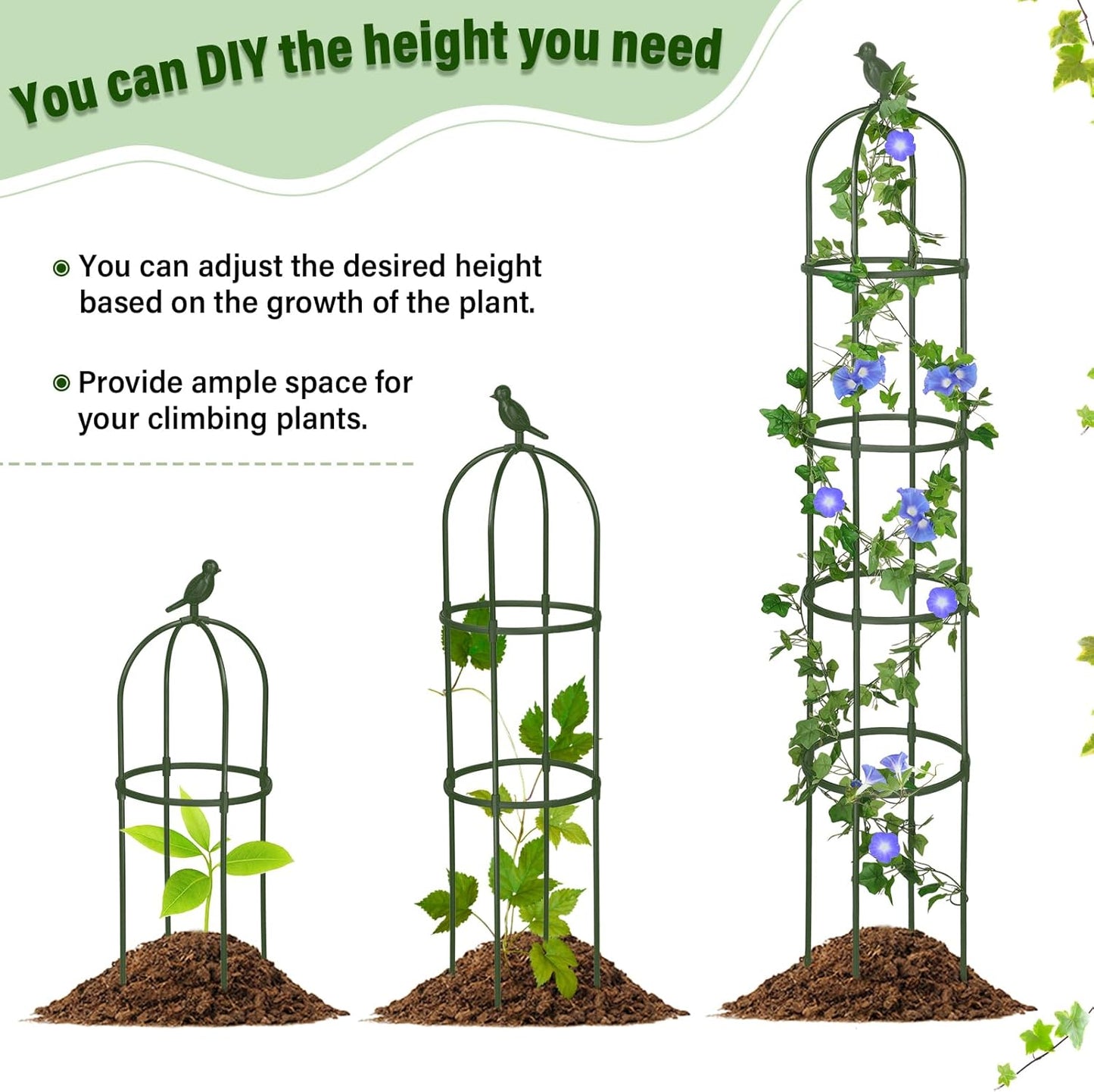 6 ft Garden Obelisk Trellis, Heavy Duty Plant Supports, Green