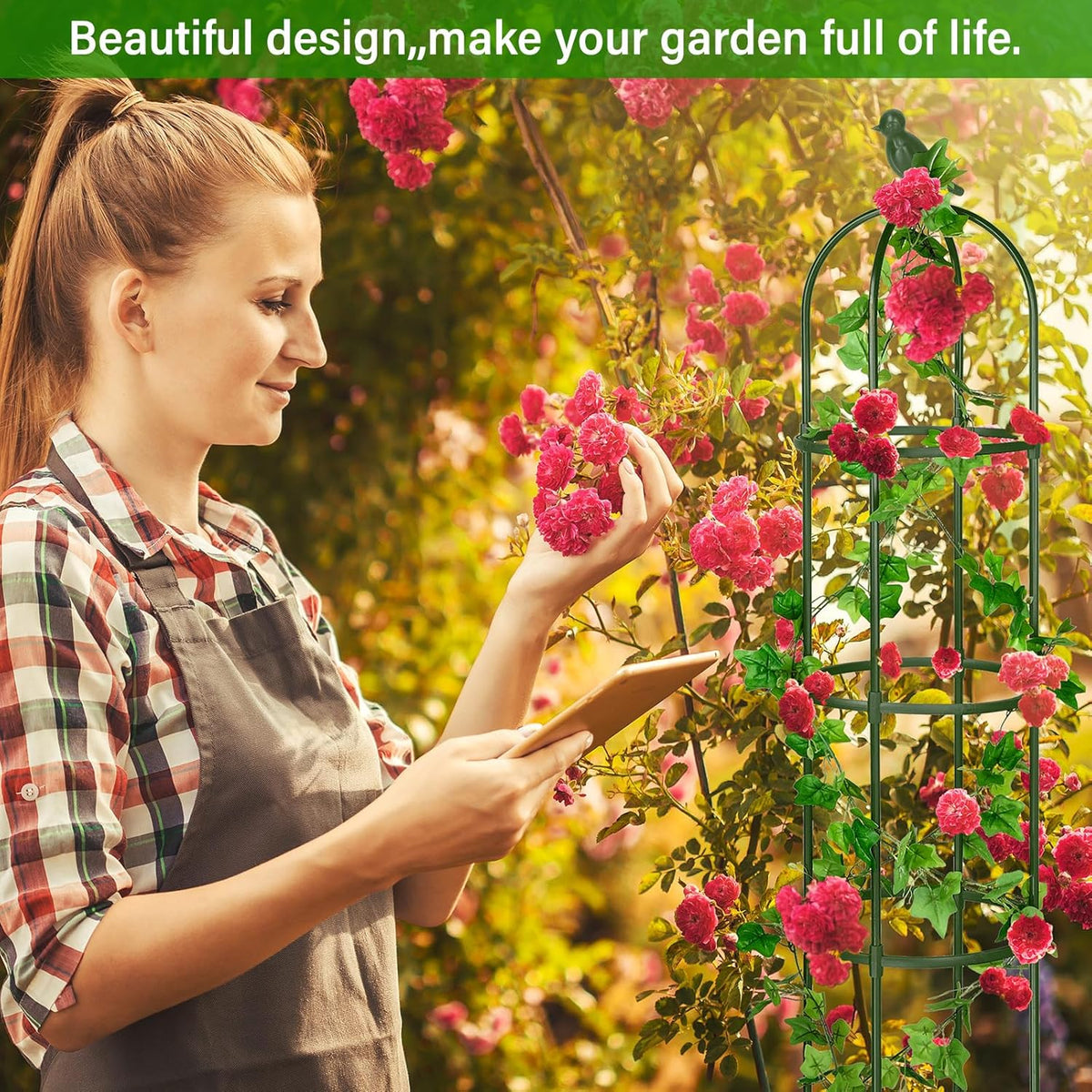 6 ft Garden Obelisk Trellis, Heavy Duty Plant Supports, Green