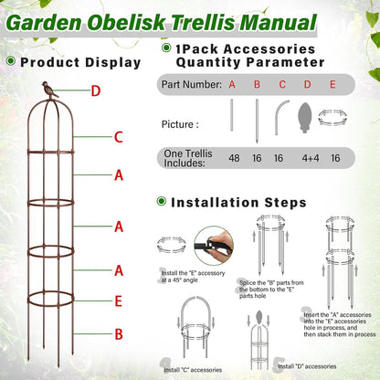 6 ft Garden Obelisk Trellis, Heavy Duty Plant Supports, Green