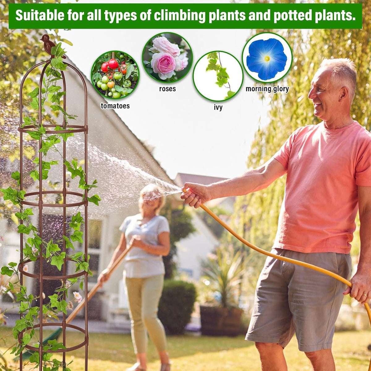 6 ft Garden Obelisk Trellis, Heavy Duty Plant Supports, Green