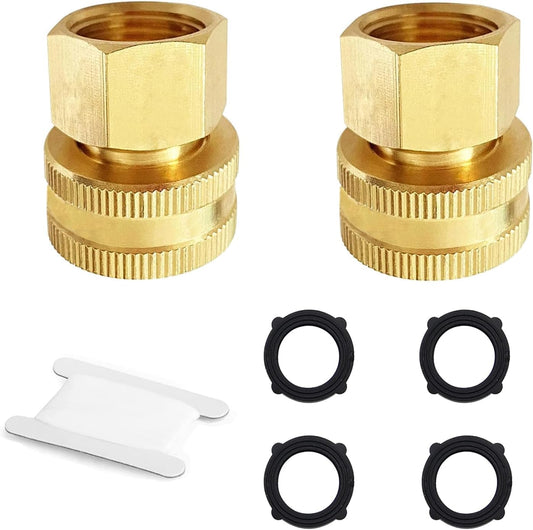 Solid Brass Garden Hose Fittings Connectors Adapter Heavy Duty Brass Repair Female to Double Female Faucet Leader Coupler Dual Water Hose Connector(3/4" GHT) 2 Pcs