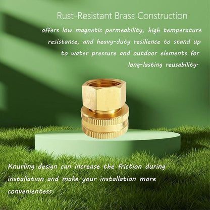 Solid Brass Garden Hose Fittings Connectors Adapter Heavy Duty Brass Repair Female to Double Female Faucet Leader Coupler Dual Water Hose Connector(3/4" GHT) 2 Pcs