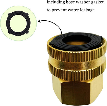 Solid Brass Garden Hose Fittings Connectors Adapter Heavy Duty Brass Repair Female to Double Female Faucet Leader Coupler Dual Water Hose Connector(3/4" GHT) 2 Pcs