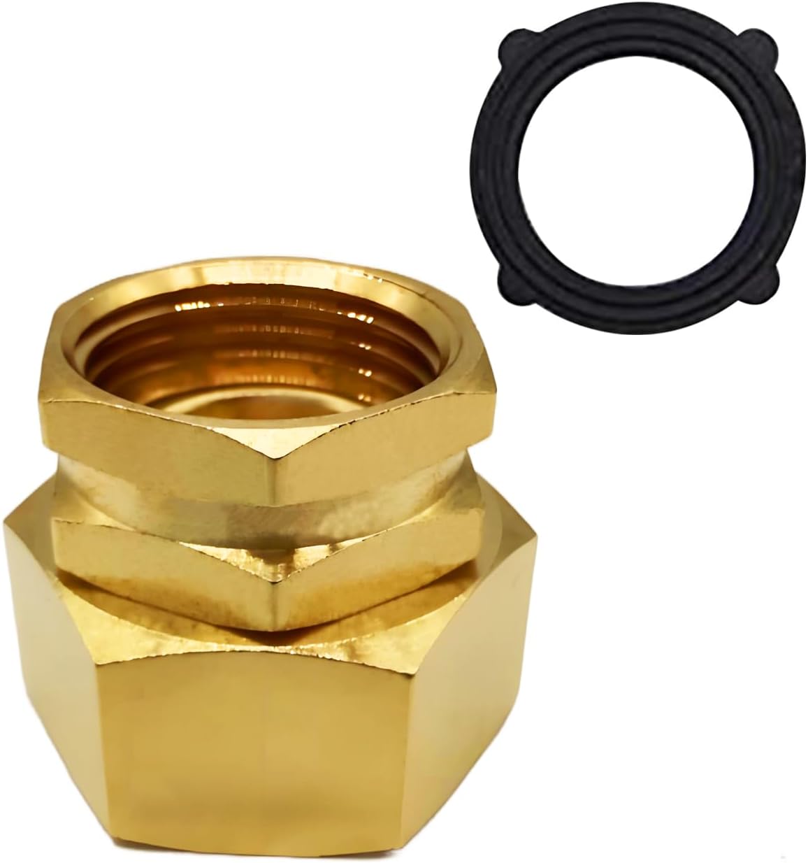 Solid Brass Garden Hose Fittings Connectors Adapter Heavy Duty Brass Repair Female to Double Female Faucet Leader Coupler Dual Water Hose Connector(3/4" GHT) 2 Pcs