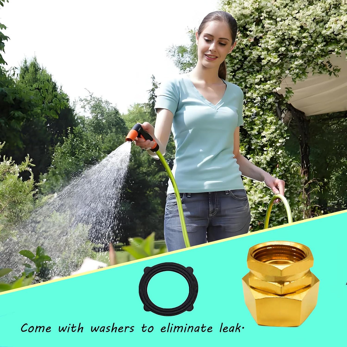 Solid Brass Garden Hose Fittings Connectors Adapter Heavy Duty Brass Repair Female to Double Female Faucet Leader Coupler Dual Water Hose Connector(3/4" GHT) 2 Pcs