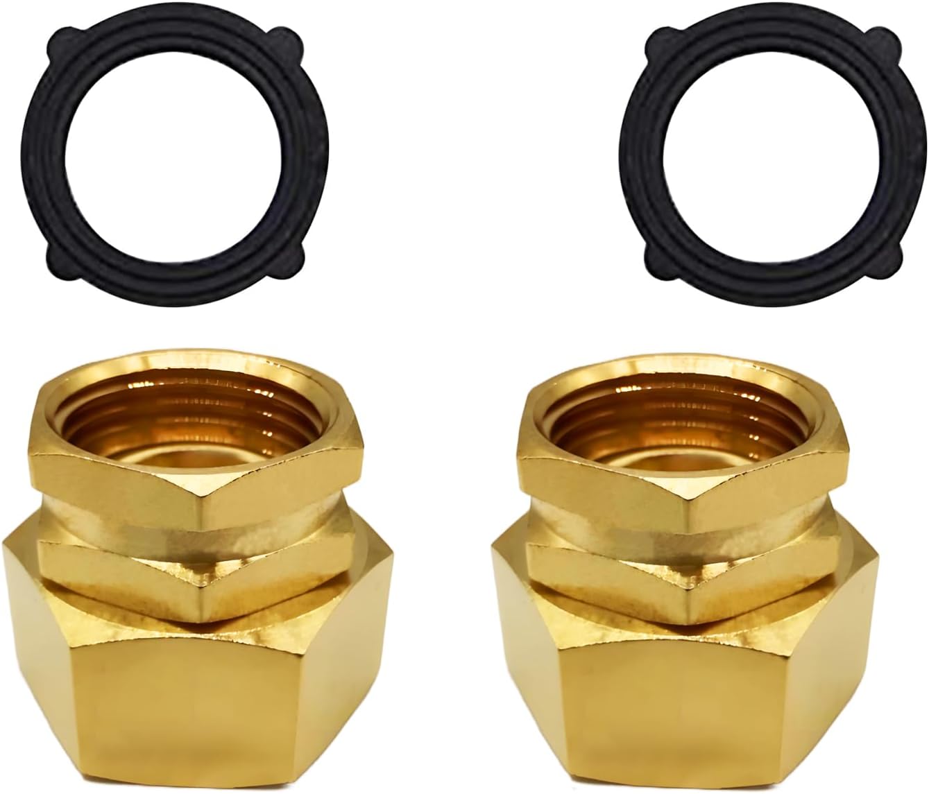 Solid Brass Garden Hose Fittings Connectors Adapter Heavy Duty Brass Repair Female to Double Female Faucet Leader Coupler Dual Water Hose Connector(3/4" GHT) 2 Pcs