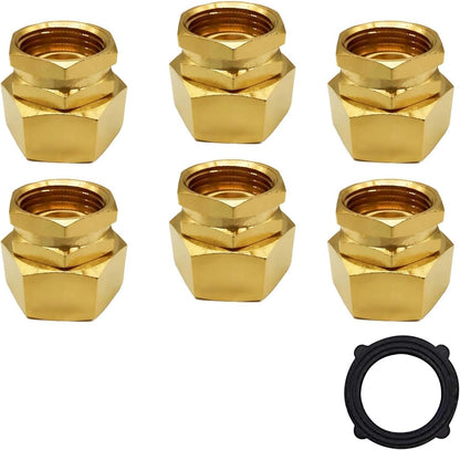 Solid Brass Garden Hose Fittings Connectors Adapter Heavy Duty Brass Repair Female to Double Female Faucet Leader Coupler Dual Water Hose Connector(3/4" GHT) 2 Pcs