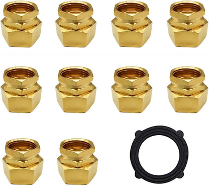 Solid Brass Garden Hose Fittings Connectors Adapter Heavy Duty Brass Repair Female to Double Female Faucet Leader Coupler Dual Water Hose Connector(3/4" GHT) 2 Pcs